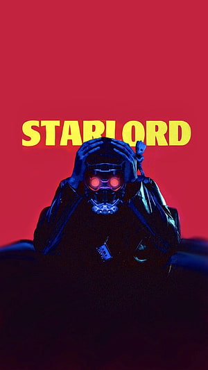 Star-Lord from Guardians of the Galaxy in a distressed pose with glowing red eyes against a bold red background HD phone wallpaper