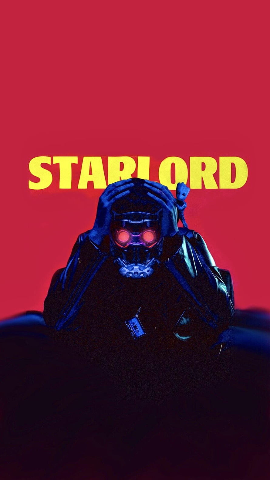 Star-Lord from Guardians of the Galaxy in a distressed pose with glowing red eyes against a bold red background HD phone wallpaper