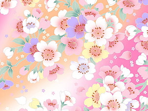 Pastel Floral Pattern With Cherry Blossoms And Soft Gradient Background HD wallpaper