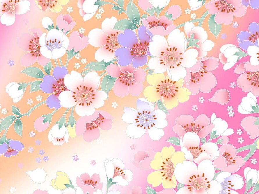Pastel Floral Pattern With Cherry Blossoms And Soft Gradient Background HD wallpaper