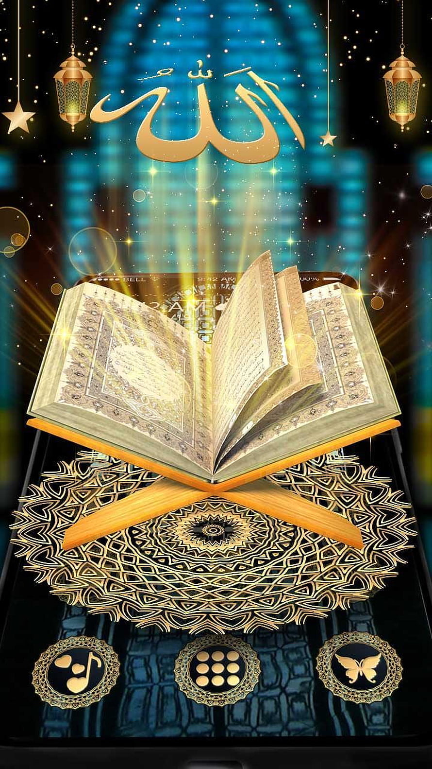 Al Quran Sharif Digital Theme with Glowing Book and Arabic Calligraphy HD phone wallpaper