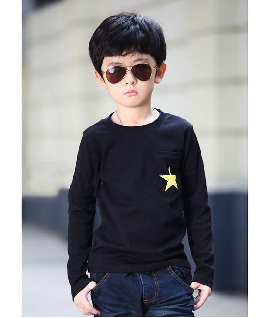 Stylish Young Boy Wearing Black Long Sleeve Shirt With Gold Star Pocket And Aviator Sunglasses HD phone wallpaper