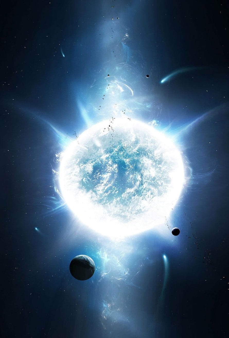 Neutron Star with Orbiting Planets and Cosmic Debris in Deep Space HD phone wallpaper