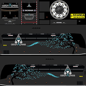 Asian Xpress Scania Bus Livery Design with Cyan Floral Tree Graphic HD phone wallpaper