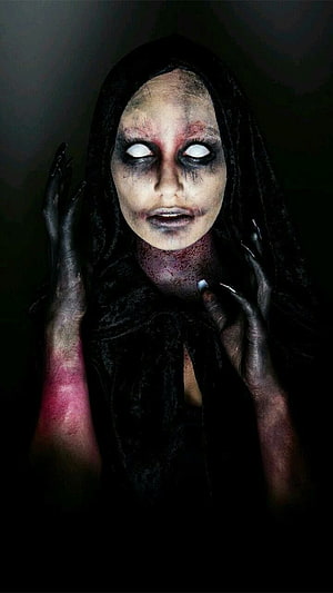 Kuntilanak Ghost Portrait with Pale Eyes and Dark Hair HD phone wallpaper