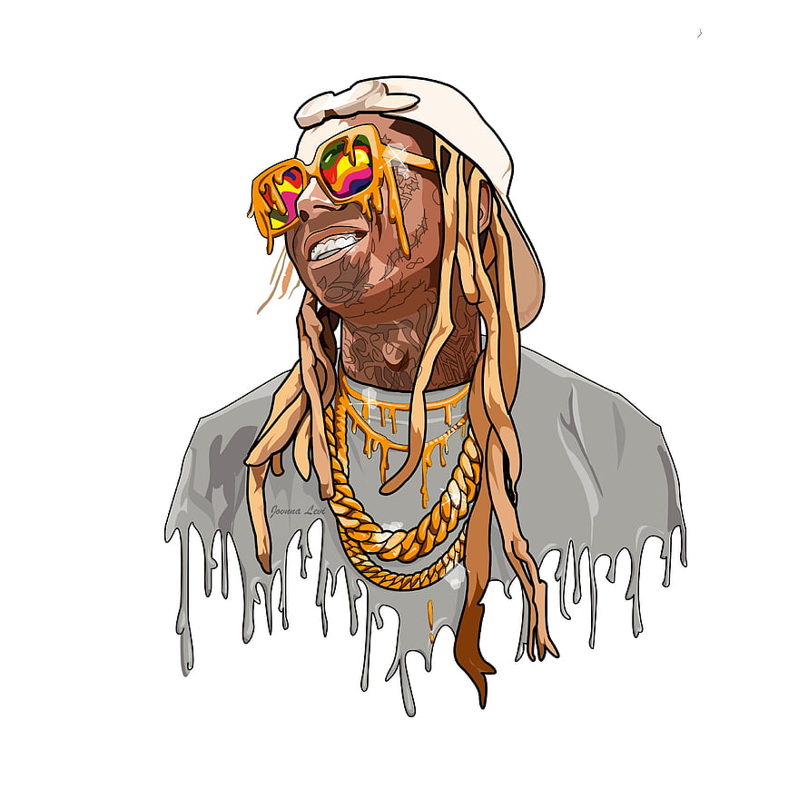 Lil Wayne Digital Illustration With Dripping Gold Chains and Colorful Sunglasses HD phone wallpaper
