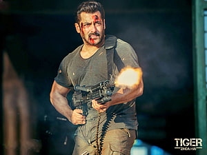Salman Khan firing a machine gun in Tiger Zinda Hai action scene, salman khan in tiger zinda hai movie ...freshwide, #salman khan HD wallpaper