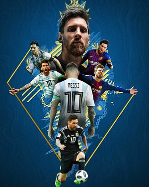 Lionel Messi Argentina and Barcelona Collage Wallpaper HD phone wallpaper
