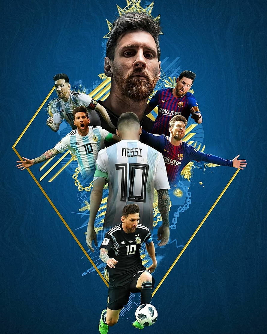 Lionel Messi Argentina and Barcelona Collage Wallpaper HD phone wallpaper