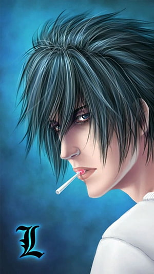 Stylish Anime Male Character With Spiky Hair And Cigarette On Blue Background HD phone wallpaper
