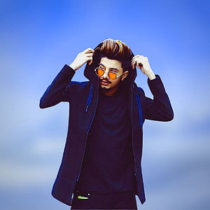Stylish Man in Black Hoodie and Orange Sunglasses Against Blue Sky, 121 Whatsapp Dp Boy, stylish boy dp HD phone wallpaper
