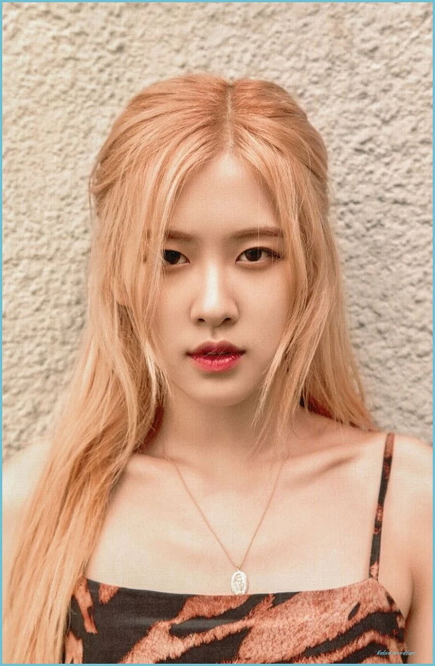 Blackpink Rose Portrait With Peach Hair And Leopard Print Top HD phone wallpaper