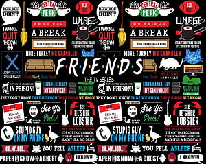 Friends TV Series Iconic Quotes and Catchphrases Collection on Black Background HD wallpaper