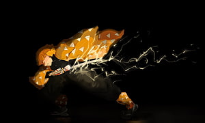 Zenitsu Agatsuma from Demon Slayer in Dynamic Thunder Breathing Attack Pose HD wallpaper