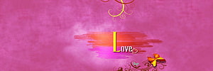 Romantic Pink Love Banner with Decorative Swirls and Butterfly HD wallpaper