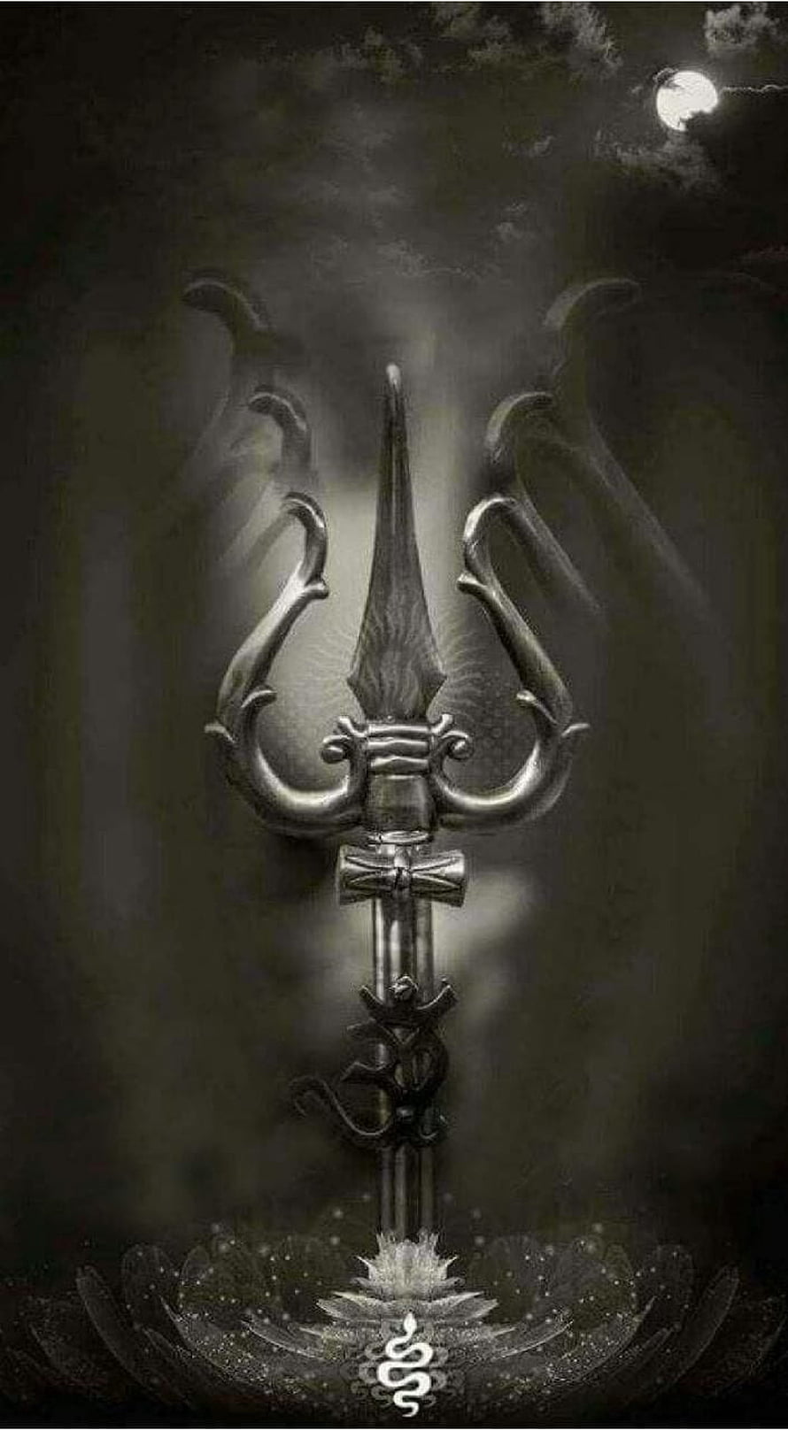 Mahakal Bholenath Trident and Lotus in Mystical Moonlit Darkness HD phone wallpaper