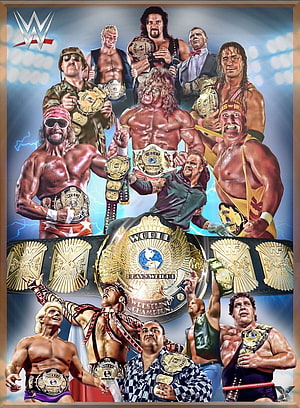 WWE Legends and Winged Eagle Championship Title Holders Digital Art Collage HD phone wallpaper