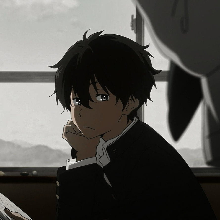 Anime Boy in School Uniform Gazing Out Window with Melancholic Expression HD phone wallpaper