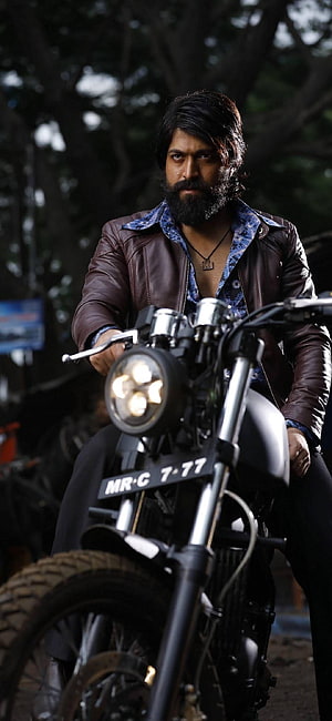 Yash as Rocky Bhai in KGF Chapter 1 on a Custom Motorcycle HD phone wallpaper