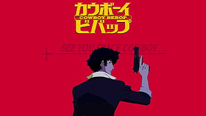 Cowboy Bebop Spike Spiegel Holding Pistol Against Red Background HD wallpaper