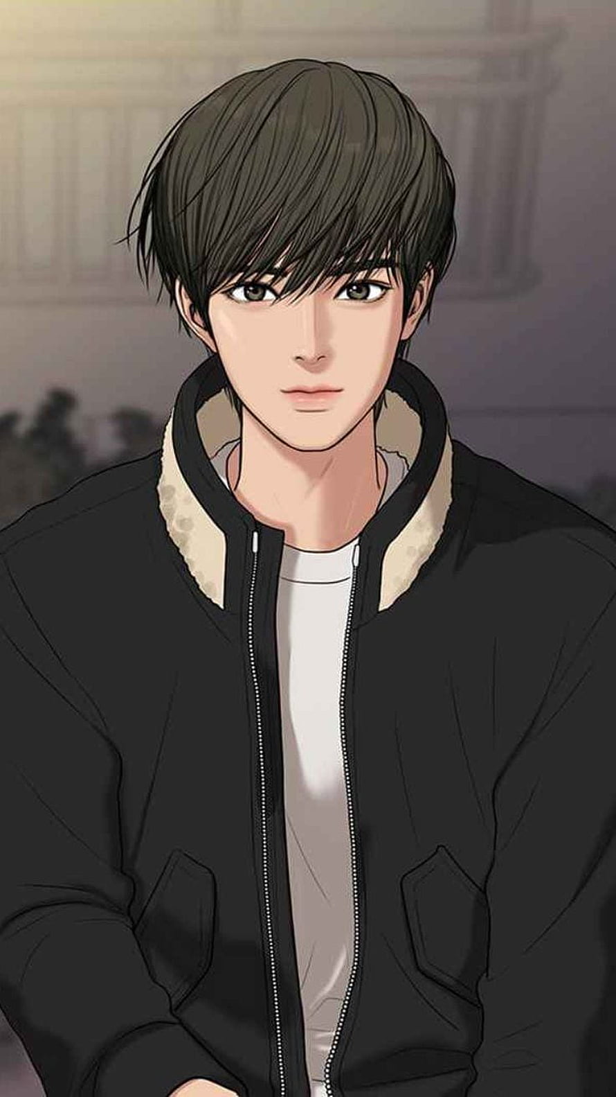 Suho Anime Boy in Black Bomber Jacket with Shearling Collar HD phone wallpaper