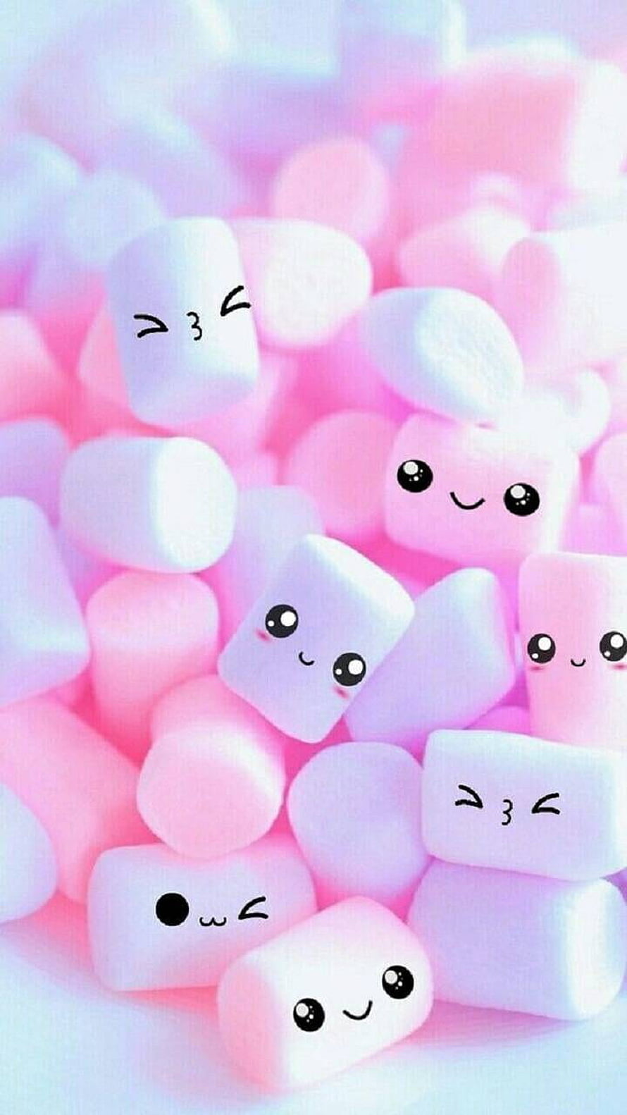 Cute Kawaii Marshmallow Characters with Adorable Faces in Pastel Pink and White HD phone wallpaper