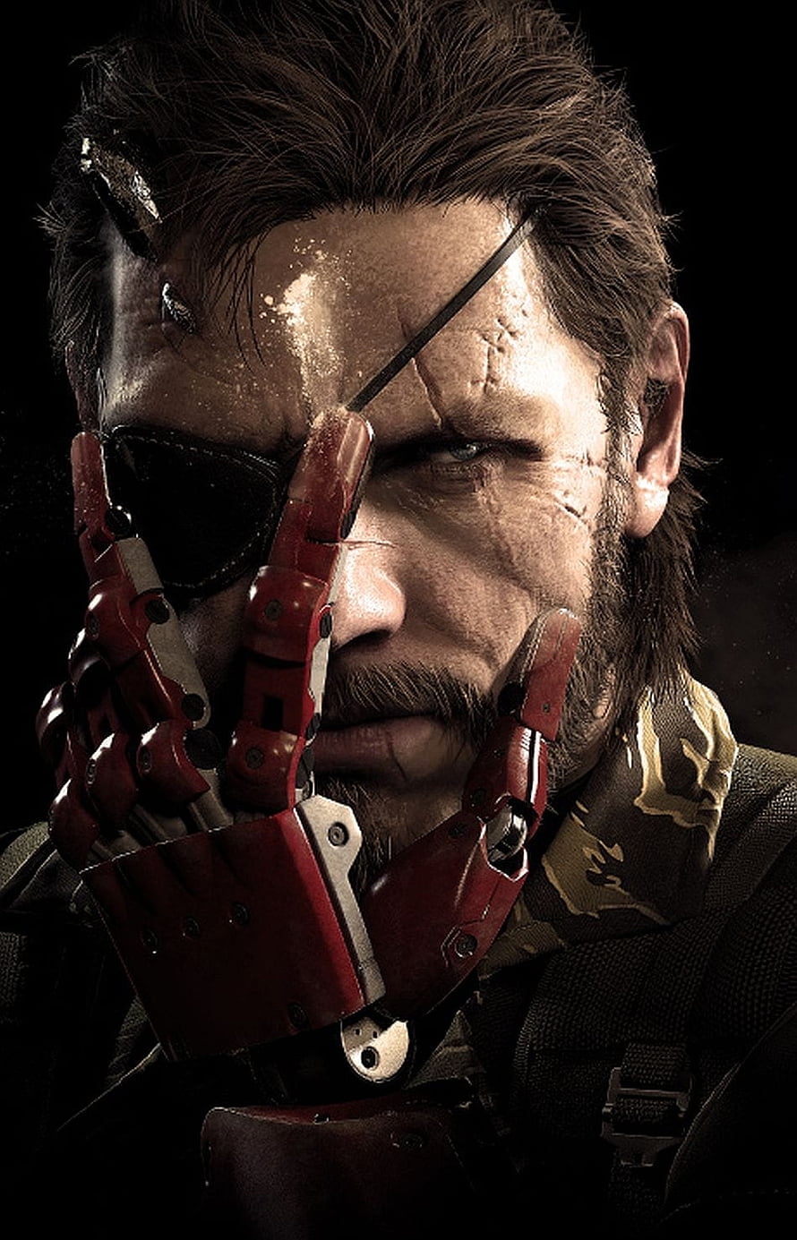 Solid Snake Portrait with Red Prosthetic Hand and Eye Patch from Metal Gear Solid 5 HD phone wallpaper