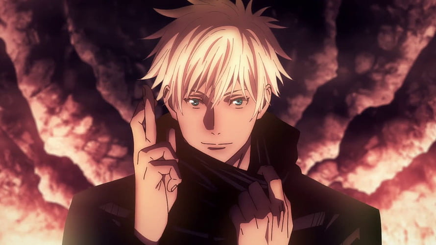 Satoru Gojo Anime Character Portrait With Dramatic Fiery Background HD wallpaper
