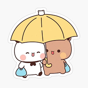 Bubu and Dudu Cute Cartoon Couple Sharing a Yellow Umbrella HD phone wallpaper