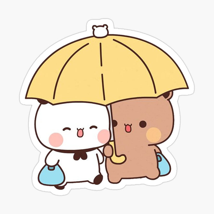 Bubu and Dudu Cute Cartoon Couple Sharing a Yellow Umbrella HD phone wallpaper