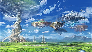 Sword Art Online Alfheim Online Floating Islands and Spiral Tower Fantasy Landscape HD wallpaper
