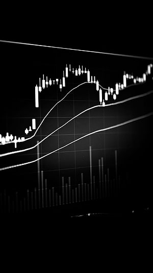 Black and White Forex Trading Candlestick Chart with Moving Averages HD phone wallpaper
