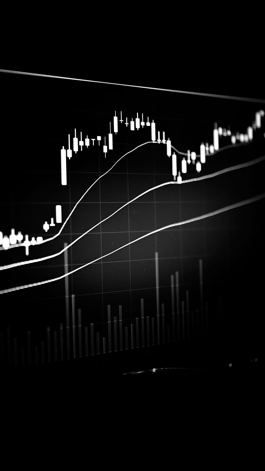 Black and White Forex Trading Candlestick Chart with Moving Averages HD phone wallpaper