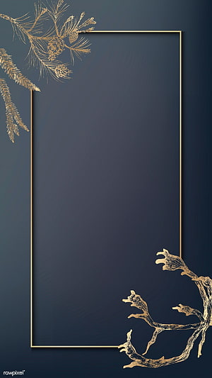 Elegant Gold Frame with Pine Branches and Antlers on Dark Blue Background HD phone wallpaper