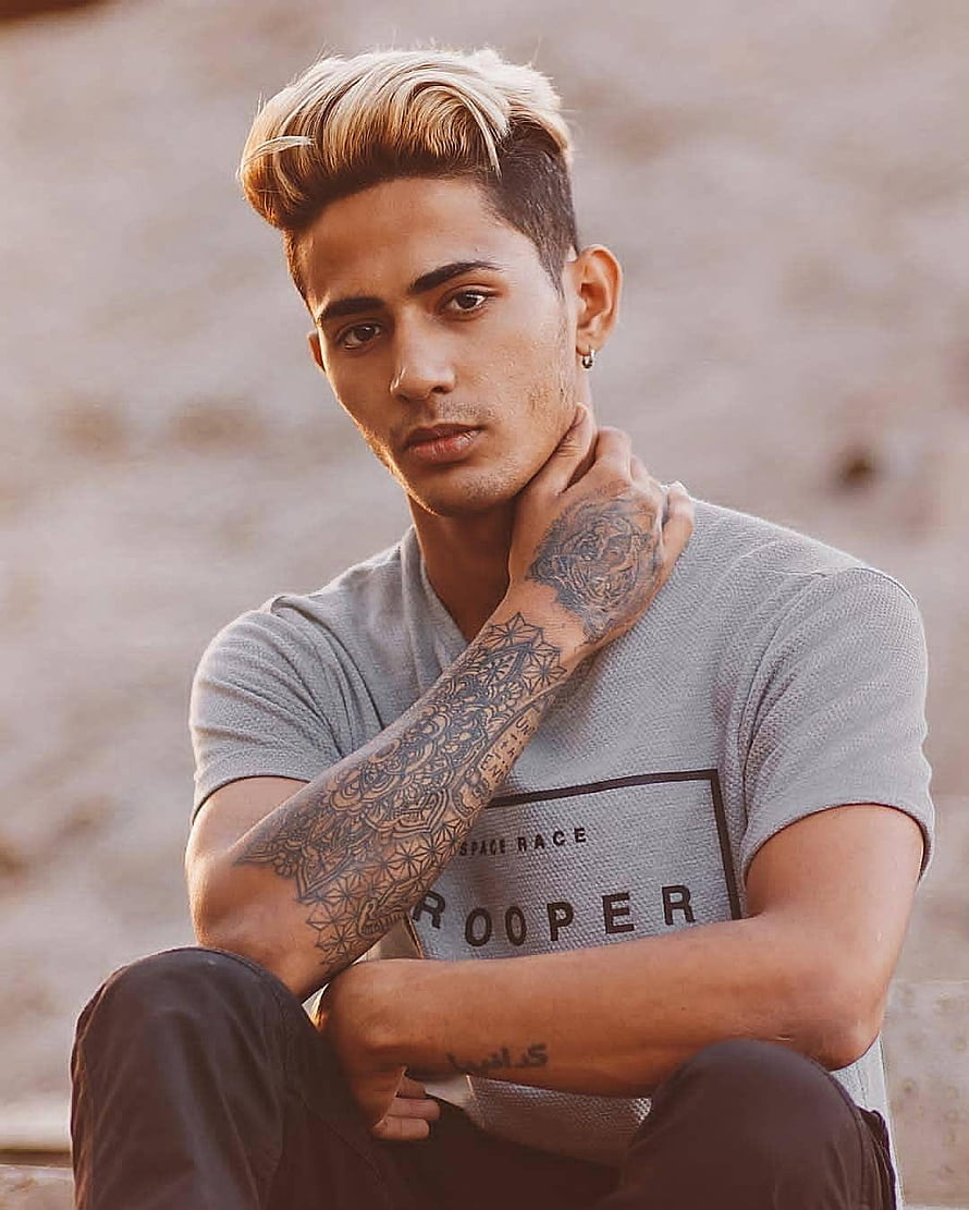 Danish Zehen Portrait With Intricate Arm Tattoos And Styled Blonde Hair HD phone wallpaper