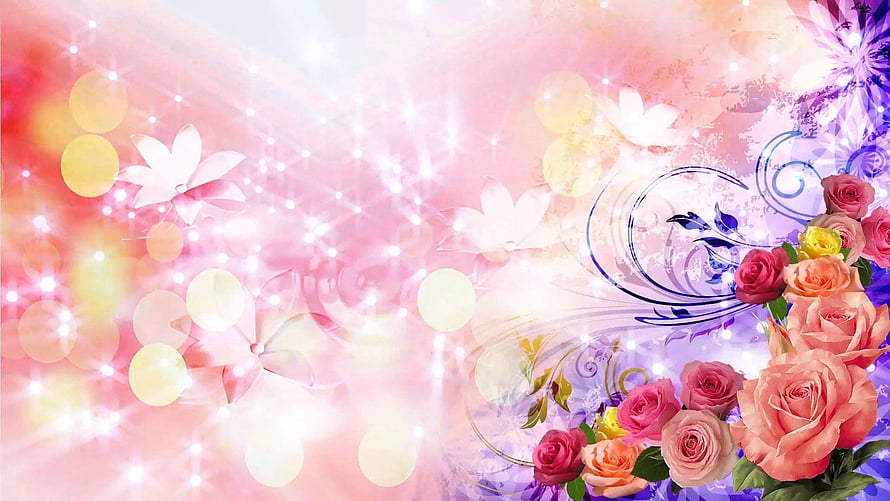 Romantic Wedding Floral Design with Soft Pink Roses and Dreamy Bokeh Lights HD wallpaper