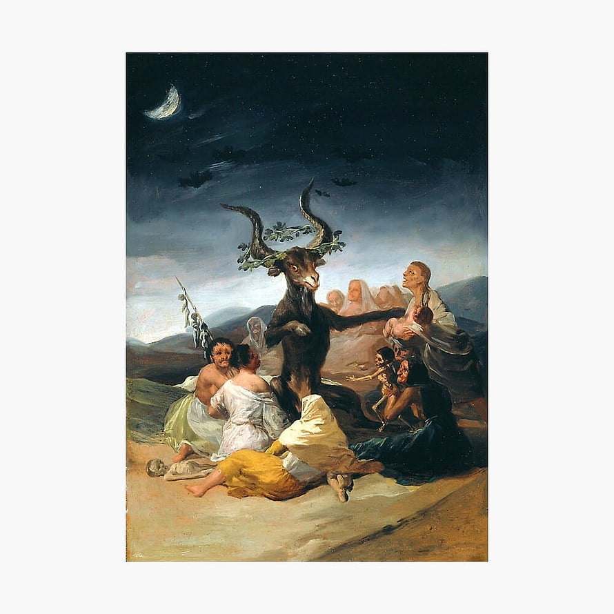 The Coven by Francisco de Goya: A Supernatural Gathering of Women and a Goat Under a Crescent Moon HD phone wallpaper