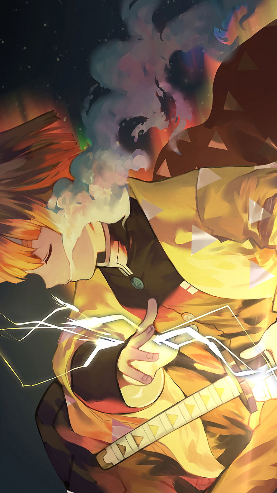 Zenitsu Agatsuma Channeling Thunder Breathing with Lightning and Katana HD phone wallpaper