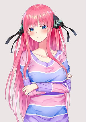Nakano Nino from The Quintessential Quintuplets in Striped Dress HD phone wallpaper