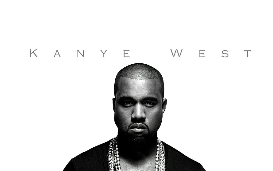 Kanye West Black and White Portrait with Minimalist Typography on White Background HD wallpaper