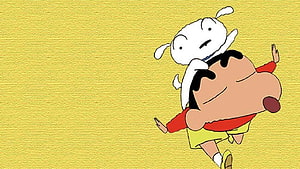 Crayon Shin-chan and Shiro Running on Yellow Background HD wallpaper