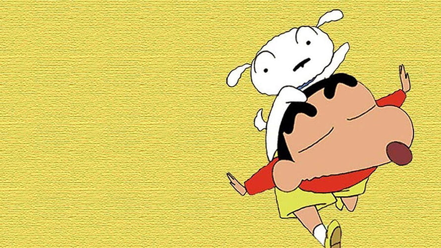 Crayon Shin-chan and Shiro Running on Yellow Background HD wallpaper