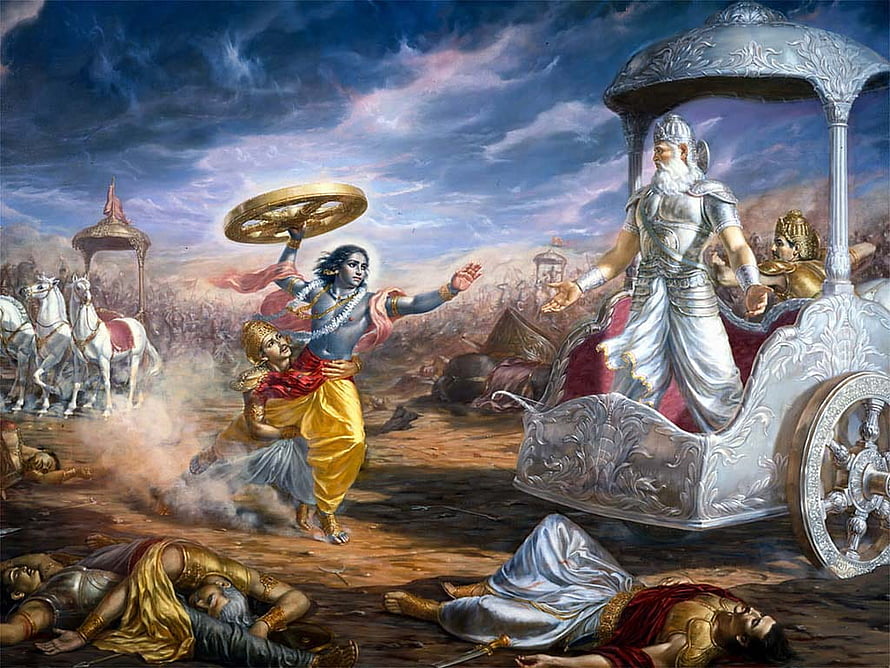 Bhishma Pitamah on the Arrow Bed During the Mahabharata War HD wallpaper