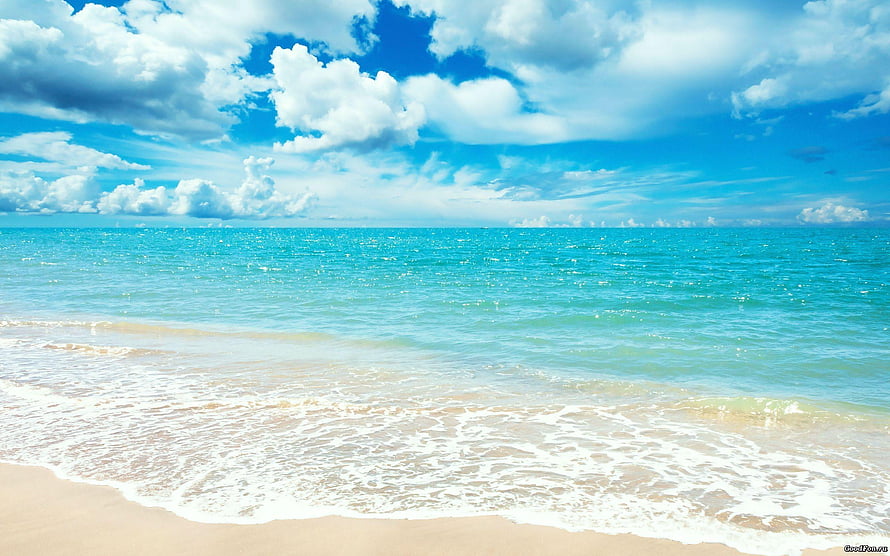 Tropical Beach Scene With Turquoise Water, White Sand, and Bright Blue Sky HD wallpaper