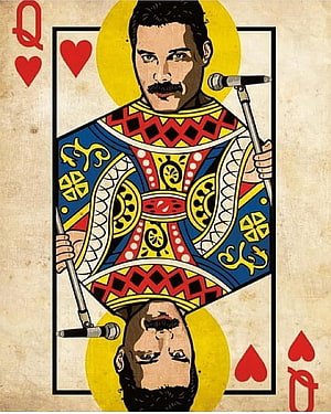Freddie Mercury Playing Card Illustration Queen of Hearts Design HD phone wallpaper