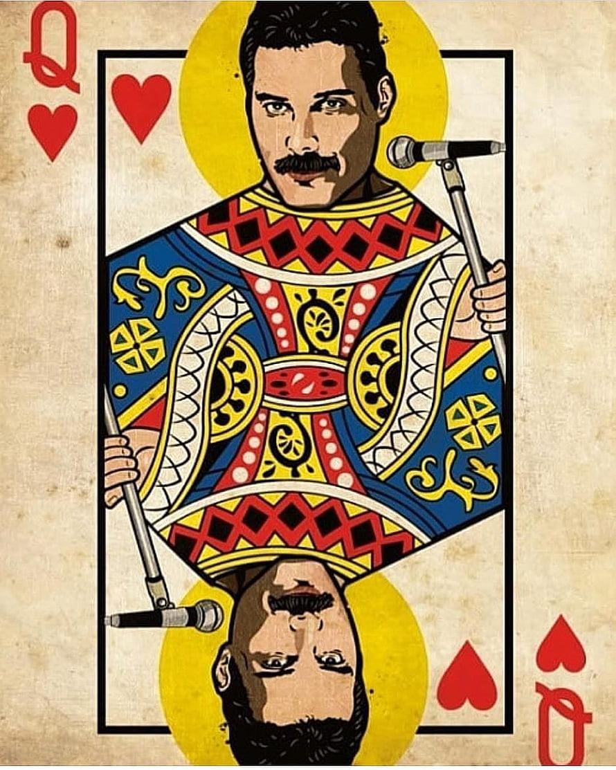 Freddie Mercury Playing Card Illustration Queen of Hearts Design HD phone wallpaper