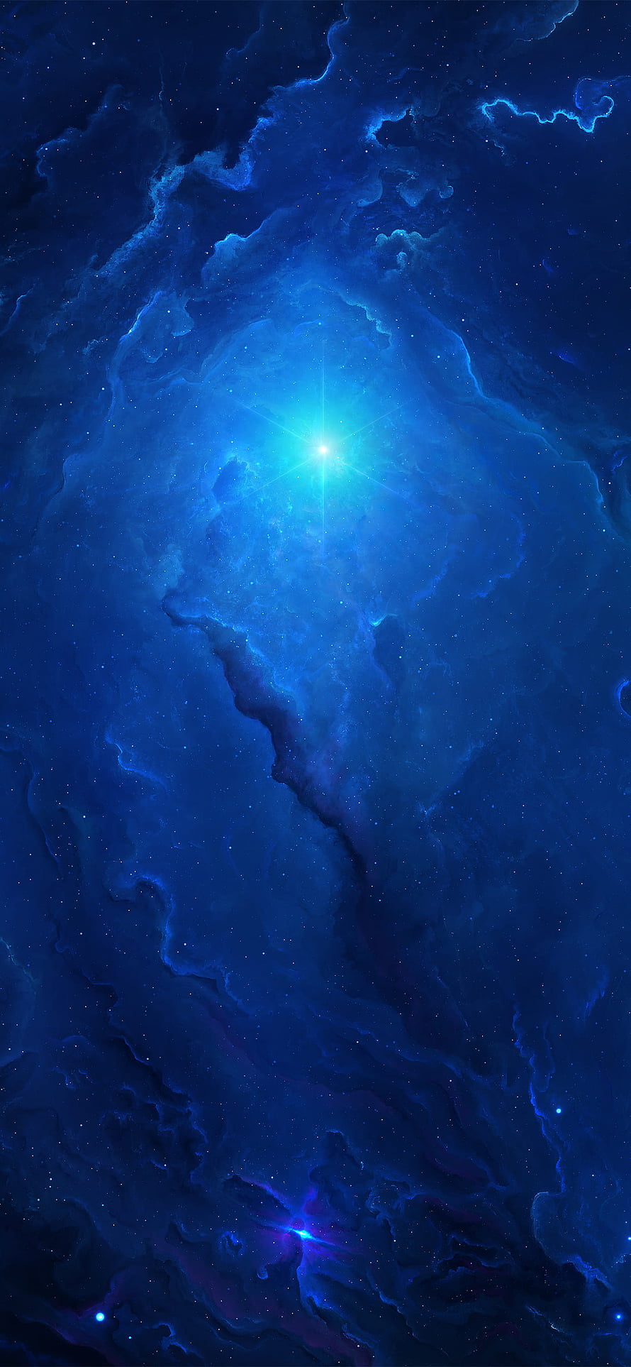 Deep Blue Cosmic Nebula with Brilliant Starburst and Swirling Interstellar Gas Clouds HD phone wallpaper