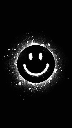 Minimalist Black and White Smiley Face with Cosmic Dust and Eclipse Glow HD phone wallpaper