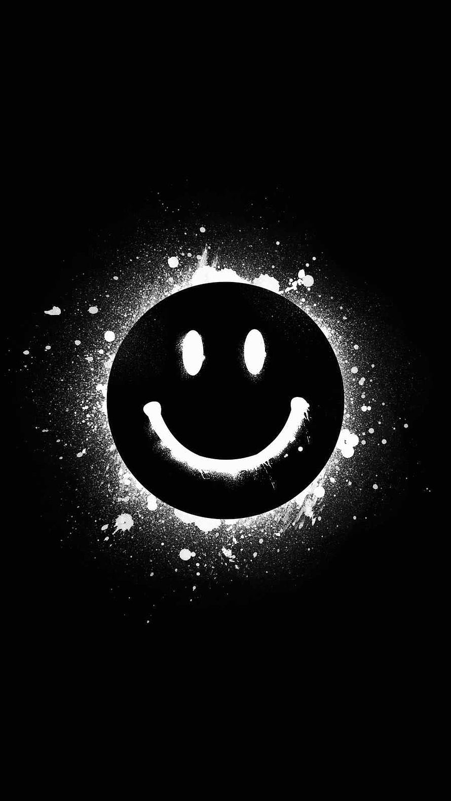 Minimalist Black and White Smiley Face with Cosmic Dust and Eclipse Glow HD phone wallpaper