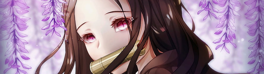 Nezuko Kamado from Demon Slayer with Wisteria Flowers and Bamboo Cuff HD wallpaper